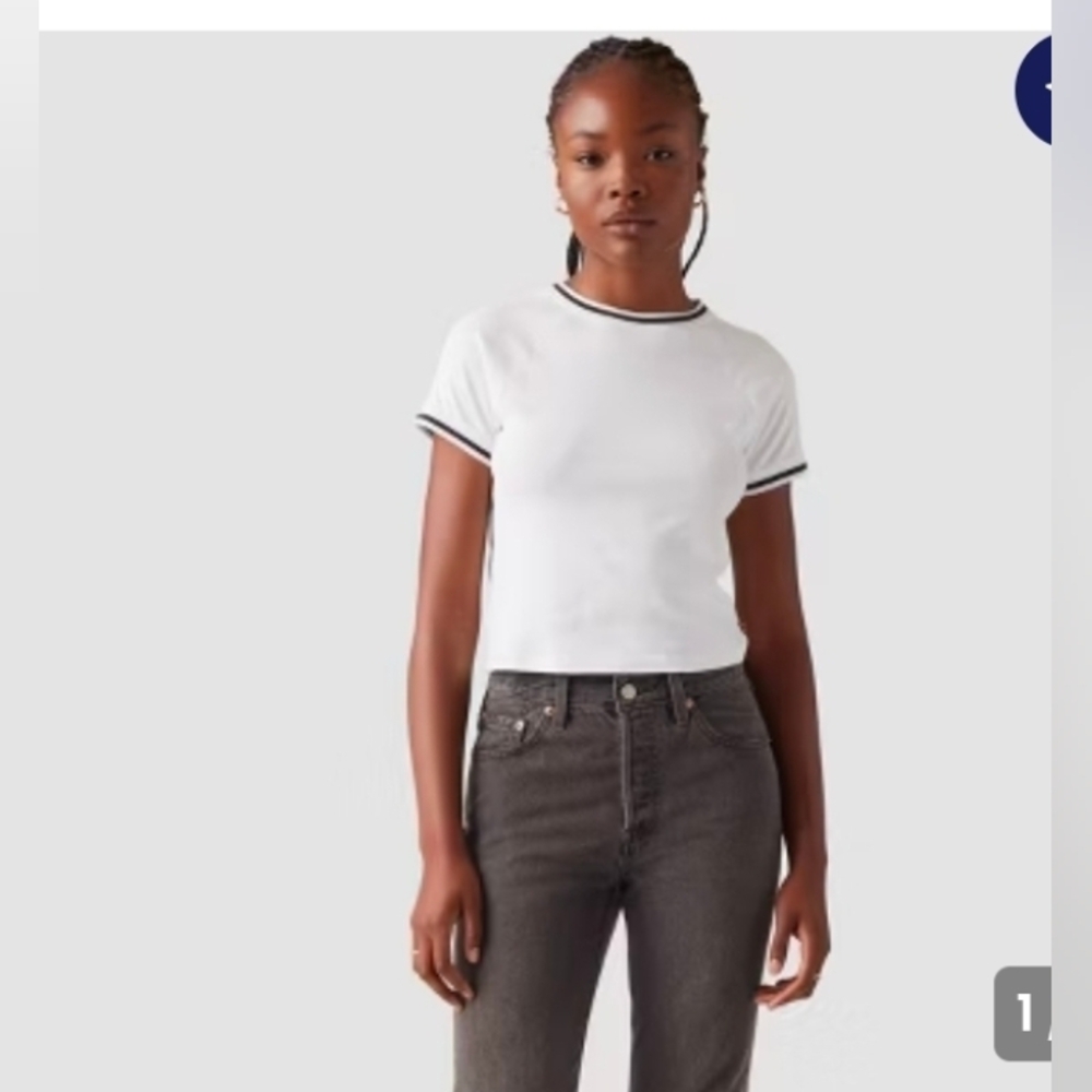 Levi's White Crop Ringer Tee with Black Trim